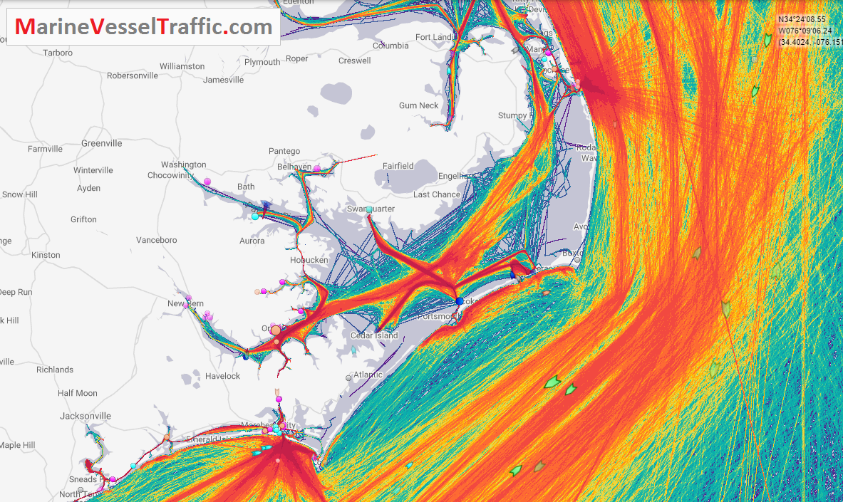 Live Marine Traffic, Density Map and Current Position of ships in PAMLICO SOUND